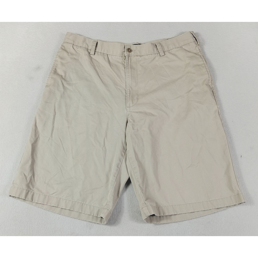 Lands' End Shorts Mens 36 Beige Chino Cotton Flat Front Casual Summer Casual